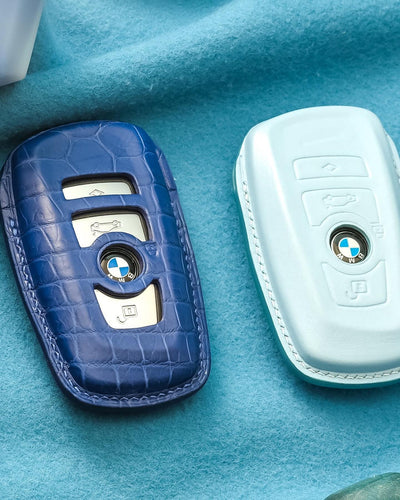 Bespoke Key Fob Covers in Blue Crocodile & Nappa