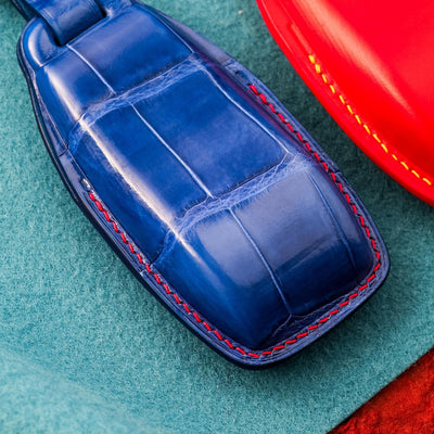 Bespoke Key Fob Covers in Blue & Red Crocodile