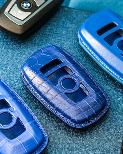 Bespoke Key Fob Covers in Blue Crocodile & Nappa