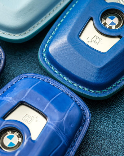 Bespoke Key Fob Covers in Blue Crocodile & Nappa