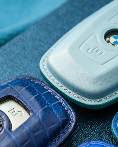 Bespoke Key Fob Covers in Blue Crocodile & Nappa