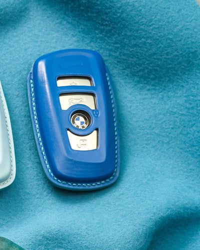 Bespoke Key Fob Covers in Blue Crocodile & Nappa