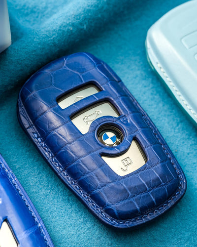 Bespoke Key Fob Covers in Blue Crocodile & Nappa