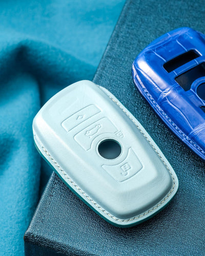 Bespoke Key Fob Covers in Blue Crocodile & Nappa