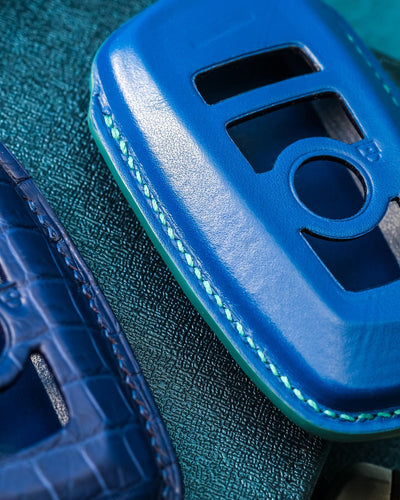 Bespoke Key Fob Covers in Blue Crocodile & Nappa