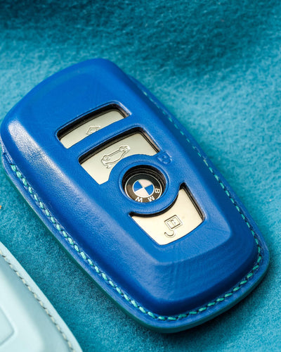 Bespoke Key Fob Covers in Blue Crocodile & Nappa