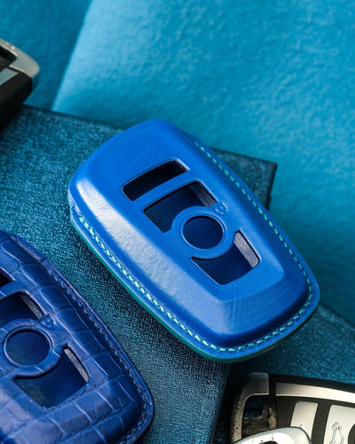 Bespoke Key Fob Covers in Blue Crocodile & Nappa