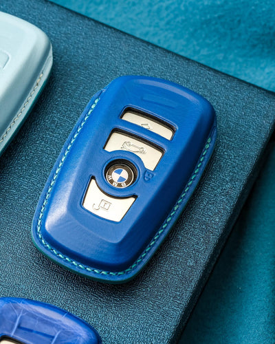 Bespoke Key Fob Covers in Blue Crocodile & Nappa