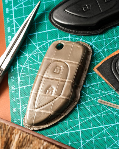 Bespoke Key Fob Cover in Grey Crocodile