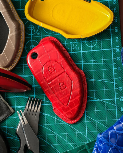 Bespoke Key Fob Covers in Ferrari Red Crocodile & Red Nappa