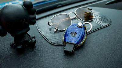 Bespoke Key Fob Cover in Electric Blue Crocodile