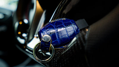 Bespoke Key Fob Cover in Electric Blue Crocodile