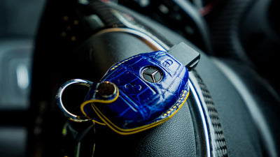 Bespoke Key Fob Cover in Electric Blue Crocodile