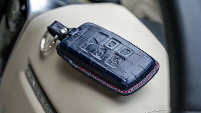 Bespoke Key Fob Cover in Navy Blue Crocodile