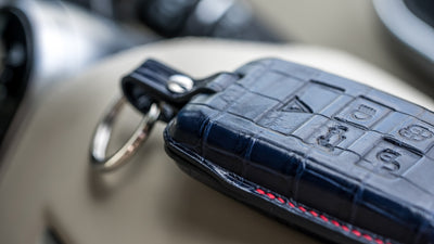 Bespoke Key Fob Cover in Navy Blue Crocodile