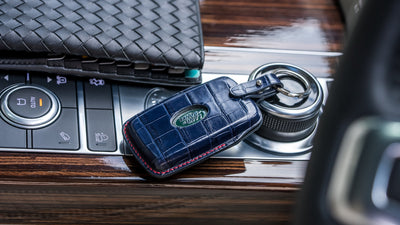 Bespoke Key Fob Cover in Navy Blue Crocodile