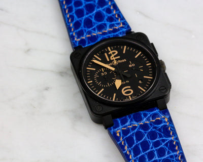 Bespoke Watch Strap in Electric Blue Circular Grains Alligator