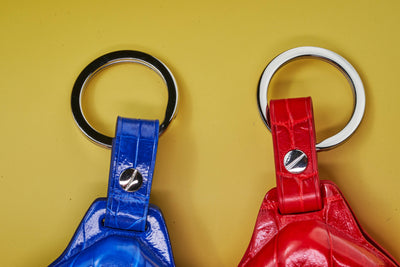 Bespoke Key Fob Covers in Electric Blue & Ferrari Red Crocodile