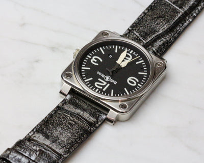 Bespoke Watch Strap in Metallic Black Crocodile