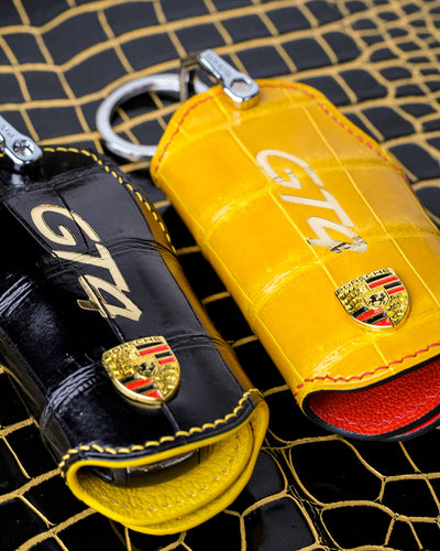 Bespoke Key Wraps in Black & Yellow Crocodile