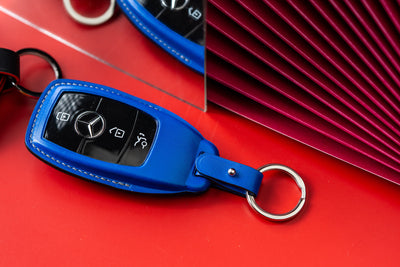 Bespoke Key Fob Covers in Grey Crocodile & Black, Electric Blue & Yellow Nappa