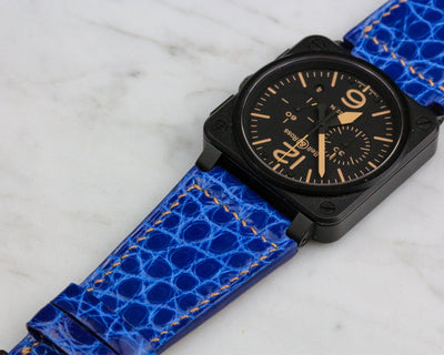 Bespoke Watch Strap in Electric Blue Circular Grains Alligator