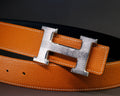 Bespoke Reversible Belt in Orange Togo & Black Box