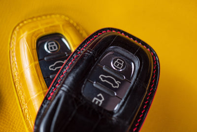 Bespoke Key Fob Covers in Yellow & Black Crocodile