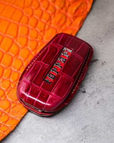 Bespoke Key Fob Cover in Blood Red Crocodile