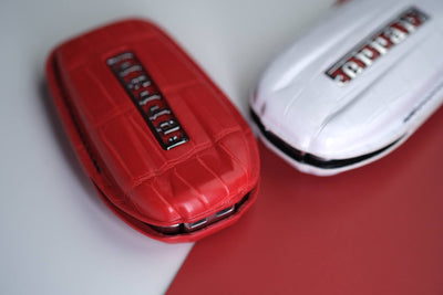 Bespoke Key Fob Covers in Ferrari Red & White Crocodile