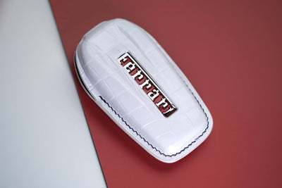 Bespoke Key Fob Covers in Ferrari Red & White Crocodile