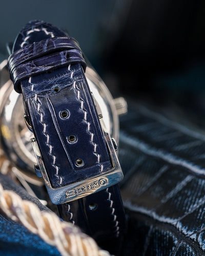 Bespoke Watch Strap in Navy Blue Crocodile