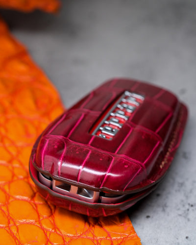 Bespoke Key Fob Cover in Blood Red Crocodile