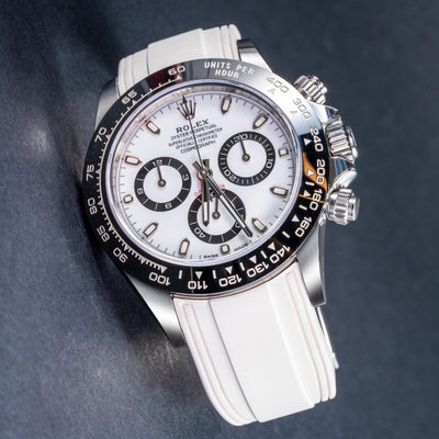 Solitaire Rubber straps in Snowy White for Rolex Daytona Panda 116500LN