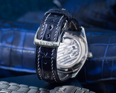 Bespoke Watch Strap in Navy Blue Crocodile