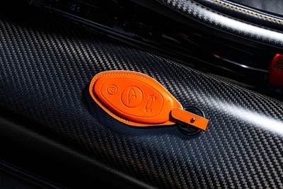 Bespoke Key Fob Cover in Orange Nappa & Turquoise Blue Crocodile