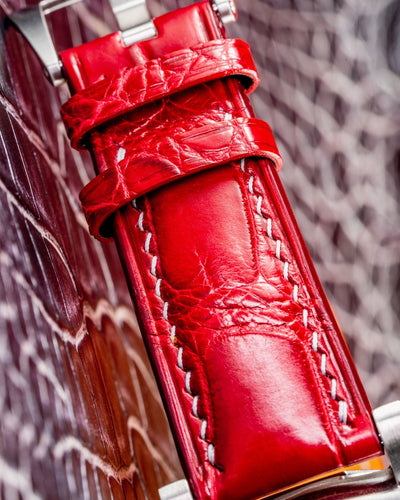 Bespoke Watch Strap in Ferrari Red Crocodile