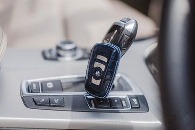 Bespoke Key Fob Cover in Navy Blue Crocodile