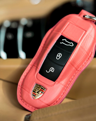 Bespoke Key Fob Cover in Pink Crocodile