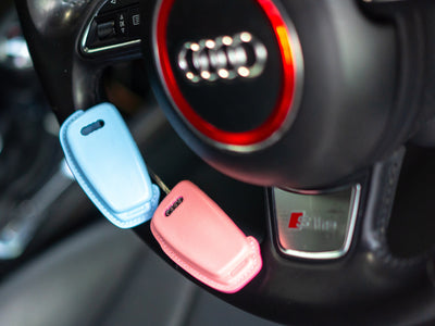 Bespoke Key Fob Covers in Baby Blue & Baby Pink Nappa