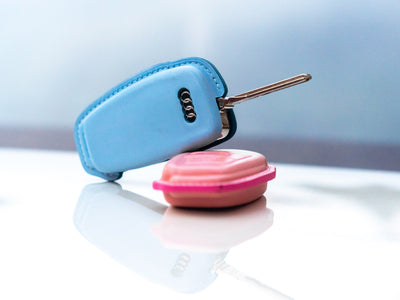 Bespoke Key Fob Covers in Baby Blue & Baby Pink Nappa