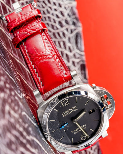 Bespoke Watch Strap in Ferrari Red Crocodile