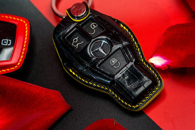 Bespoke Key Fob Covers in Ferrari Red Nappa & Black Crocodile