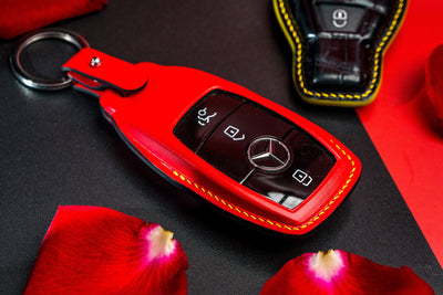 Bespoke Key Fob Covers in Ferrari Red Nappa & Black Crocodile