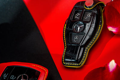 Bespoke Key Fob Covers in Ferrari Red Nappa & Black Crocodile