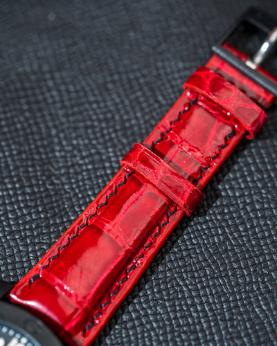 Bespoke Watch Strap in Ferrari Red Crocodile