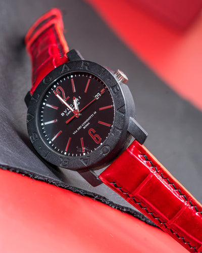 Bespoke Watch Strap in Ferrari Red Crocodile