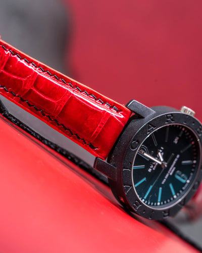 Bespoke Watch Strap in Ferrari Red Crocodile