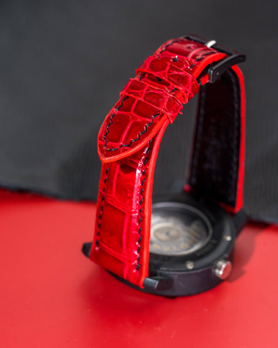 Bespoke Watch Strap in Ferrari Red Crocodile