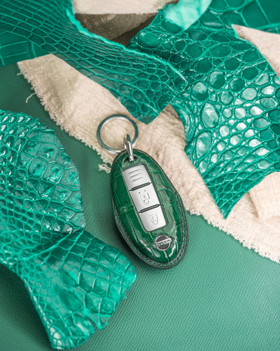 Bespoke Key Fob Cover in Green Crocodile